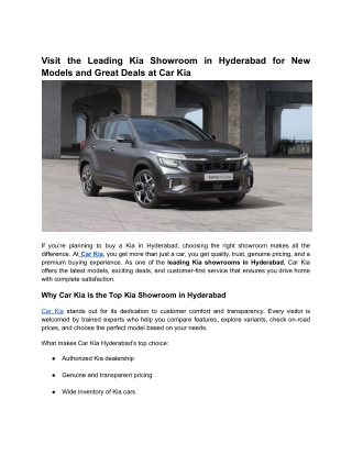 Visit the Leading Kia Showroom in Hyderabad for New Models and Great Deals at Car Kia