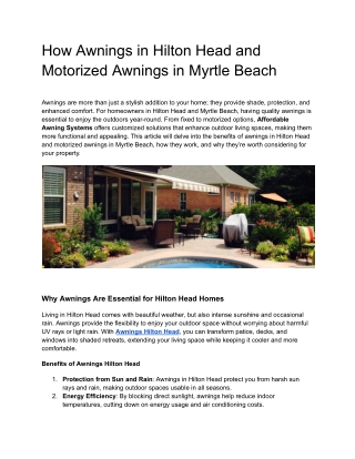 How Awnings in Hilton Head and Motorized Awnings in Myrtle Beach