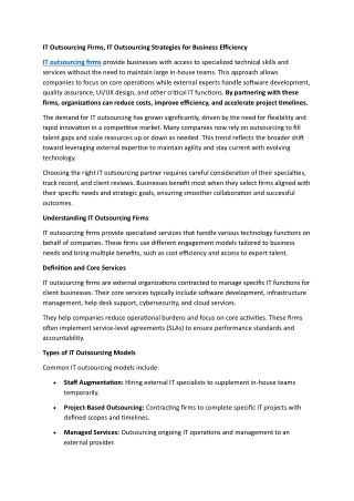 IT Outsourcing Firms, IT Outsourcing Strategies for Business Efficiency