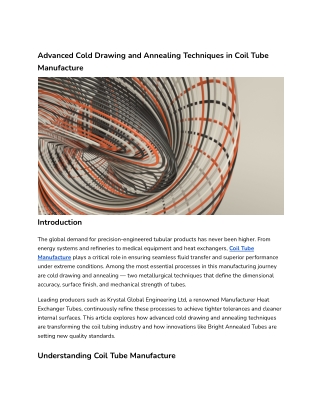 Advanced Cold Drawing and Annealing Techniques in Coil Tube Manufacture