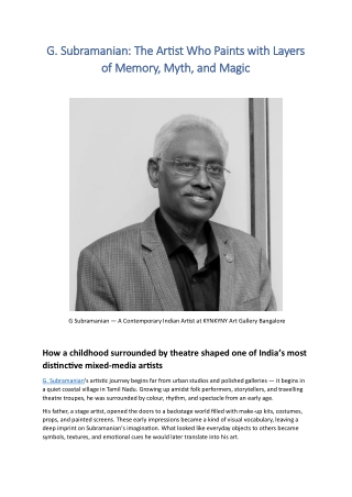 G. Subramanian A Contemporary Indian Artist at Kynkyny Art Gallery in Bangalore