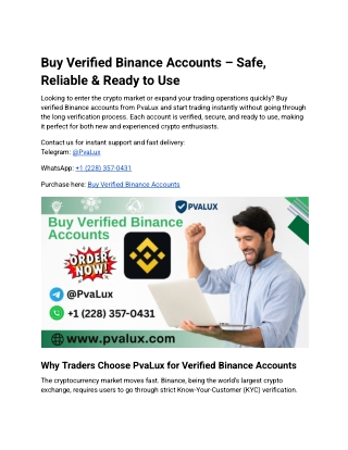 Buy Verified Binance Accounts – Safe, Reliable & Ready to Use