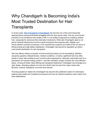 Why Chandigarh Is Becoming India's Most Trusted Destination for Hair Transplants