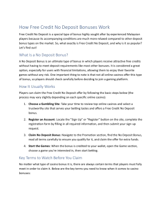 How Free Credit No Deposit Bonuses Work