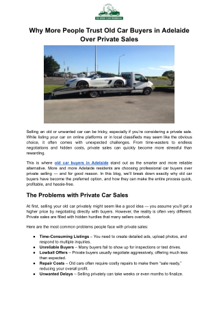 Trust Old Car Buyers in Adelaide Over Private Sales
