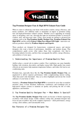 Top Premium Designer Fans & High RPM Exhaust Fans Guide