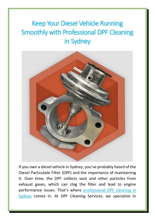 Keep Your Diesel Vehicle Running Smoothly with Professional DPF Cleaning in Sydney