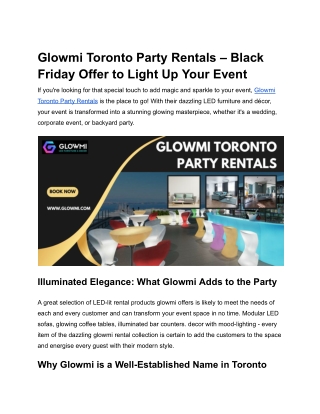 Glowmi Toronto Party Rentals – Black Friday Offer to Light Up Your Event
