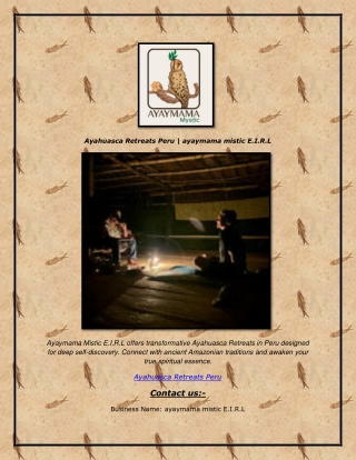 Ayahuasca Retreats Peru  ayaymama mistic E.I.R.L