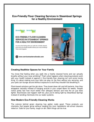 Eco Friendly Floor Cleaning Services in Steamboat Springs for a Healthy Environment
