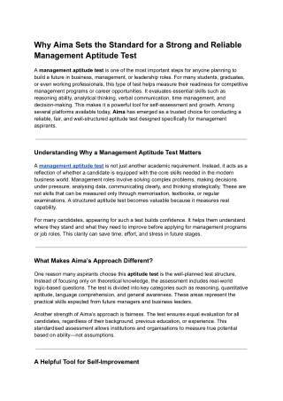 Why Aima Sets the Standard for a Strong and Reliable Management Aptitude Test