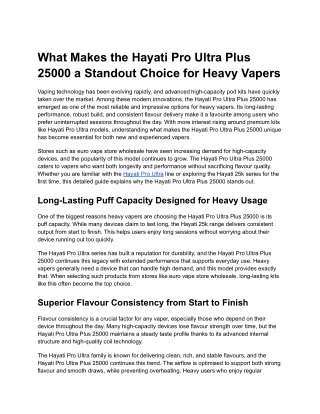 What Makes the Hayati Pro Ultra Plus 25000 a Standout Choice for Heavy Vapers