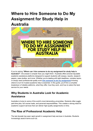 Where to Hire Someone to Do My Assignment for Study Help in Australia