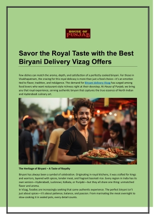 Savor the Royal Taste with the Best Biryani Delivery Vizag Offers
