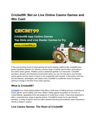 Cricbet99_ Bet on Live Online Casino Games and Win Cash