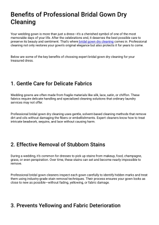 Benefits of Professional Bridal Gown Dry Cleaning
