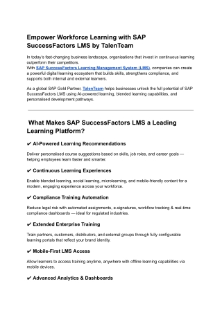 Empower Workforce Learning with SAP SuccessFactors LMS by TalenTeam