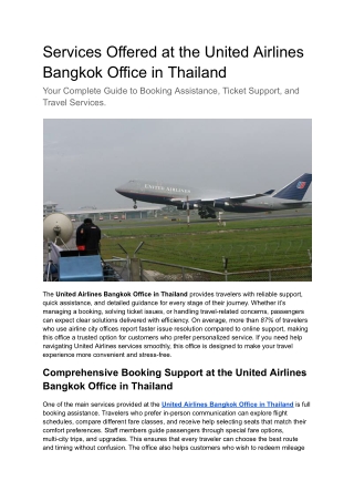 Services Offered at the United Airlines Bangkok Office in Thailand