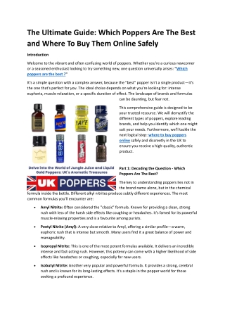 The Ultimate Guide: Which Poppers Are The Best and Where To Buy Them Online Safe