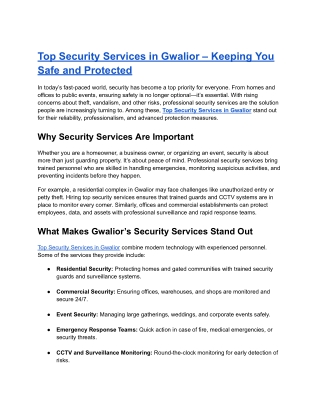 Top Security Services in Gwalior