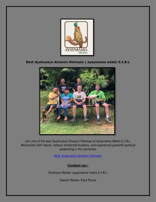 Best Ayahuasca Amazon Retreats  ayaymama mistic E.I.R.L