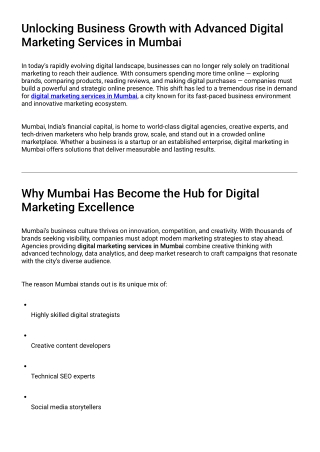 Unlocking Business Growth with Advanced Digital Marketing Services in Mumbai