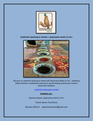 Authentic Ayahuasca retreat  ayaymama mistic E.I.R.L
