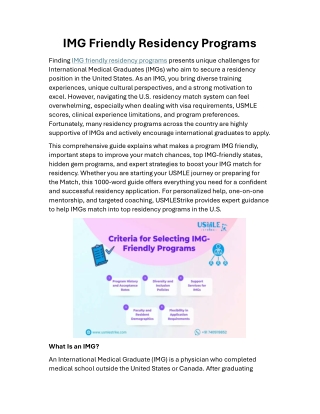 IMG Friendly Residency Programs