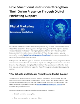 How Educational Institutions Strengthen Their Online Presence Through Digital Marketing Support