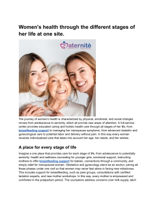 Women's health through the different stages of her life at one site