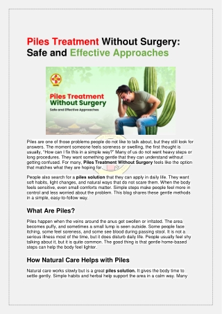 Piles Treatment Without Surgery  Safe and Effective Approaches