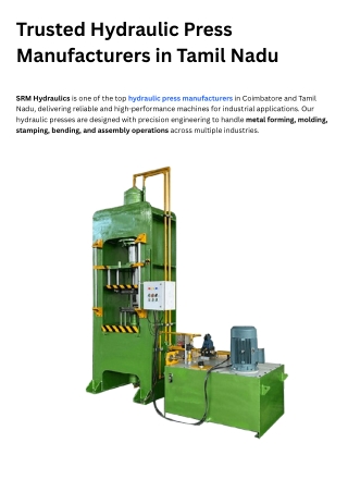 Hydraulic Press Manufacturer in Tamil Nadu | Hydraulic press