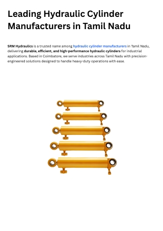 Hydraulic Cylinder Manufacturers in Tamil Nadu | Hydraulic Cylinder