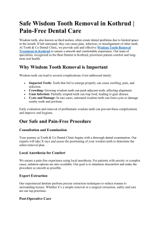 Safe Wisdom Tooth Removal in Kothrud | Pain-Free Dental Care