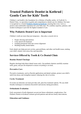 Trusted Pediatric Dentist in Kothrud | Gentle Care for Kids’ Teeth