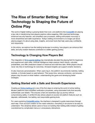 The Rise of Smarter Betting: How Technology Is Shaping the Future of Online Play