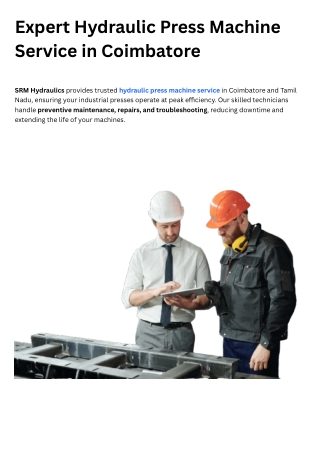 Hydraulic press Machine Service in Tamil Nadu | maintenance