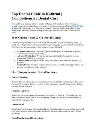 Top Dental Clinic in Kothrud | Comprehensive Dental Care