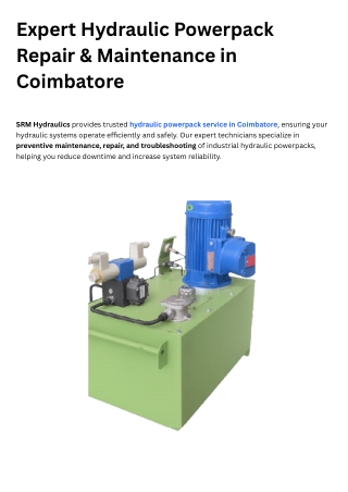 Hydraulic Power Pack Service in Coimbatore | Power Pack