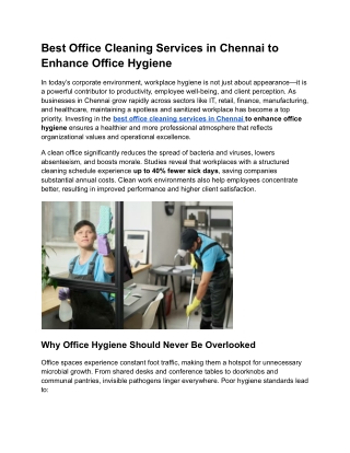 Best Office Cleaning Services in Chennai to Enhance Office Hygiene