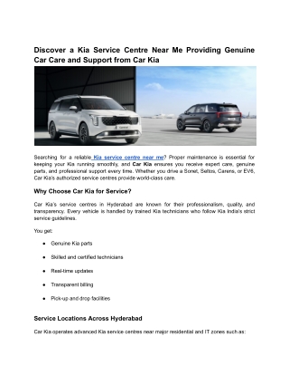 Discover a Kia Service Centre Near Me Providing Genuine Car Care and Support from Car Kia