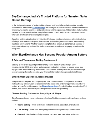 SkyExchange: India’s Trusted Platform for Smarter, Safer Online Betting