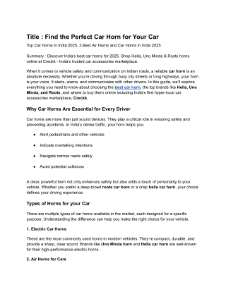 Loud & Clear Car Horns for Indian Traffic: Best Picks for Safety and Style