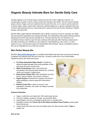 Organic Beauty Intimate Bars for Gentle Daily Care