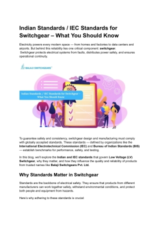Indian Standards & IEC Standards for Switchgear – What You Should Know