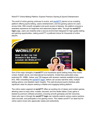 World777 Online Betting Platform: Explore Premium Gaming & Sports Entertainment