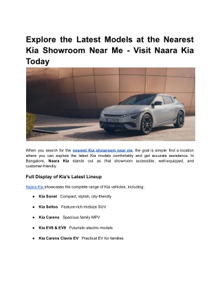 Explore the Latest Models at the Nearest Kia Showroom Near Me — Visit Naara Kia Today