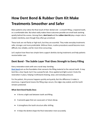 How Dent Bond & Rubber Dam Kits Make Treatments Smoother and Safer