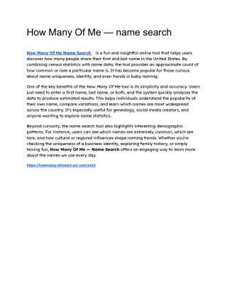 How Many Of Me — Name Search is a fun and insightful online tool that helps user
