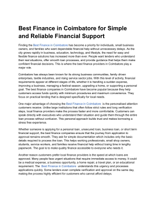 Best Finance in Coimbatore for Simple and Reliable Financial Support